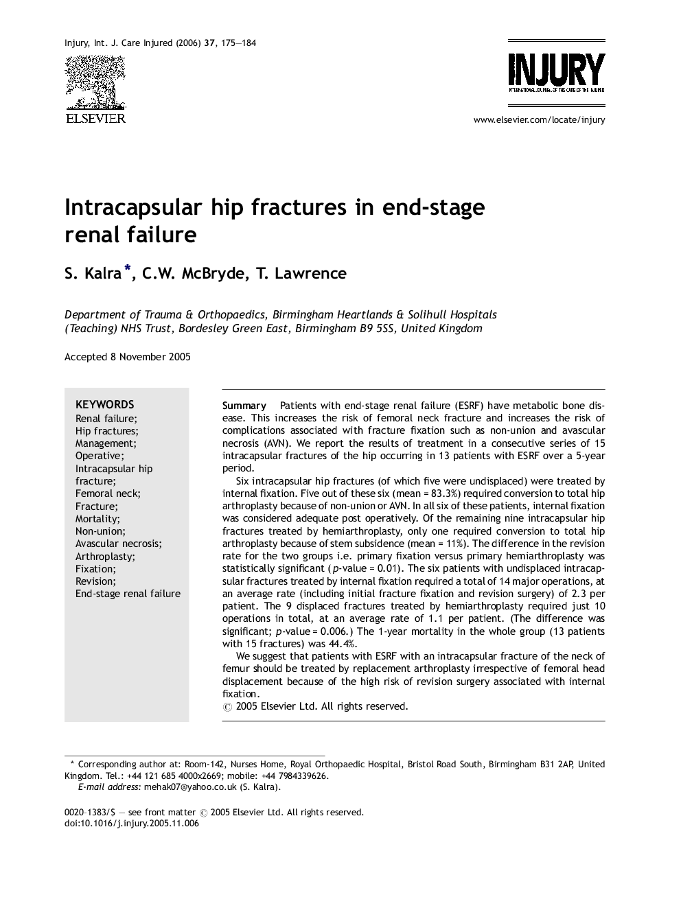 Intracapsular hip fractures in end-stage renal failure