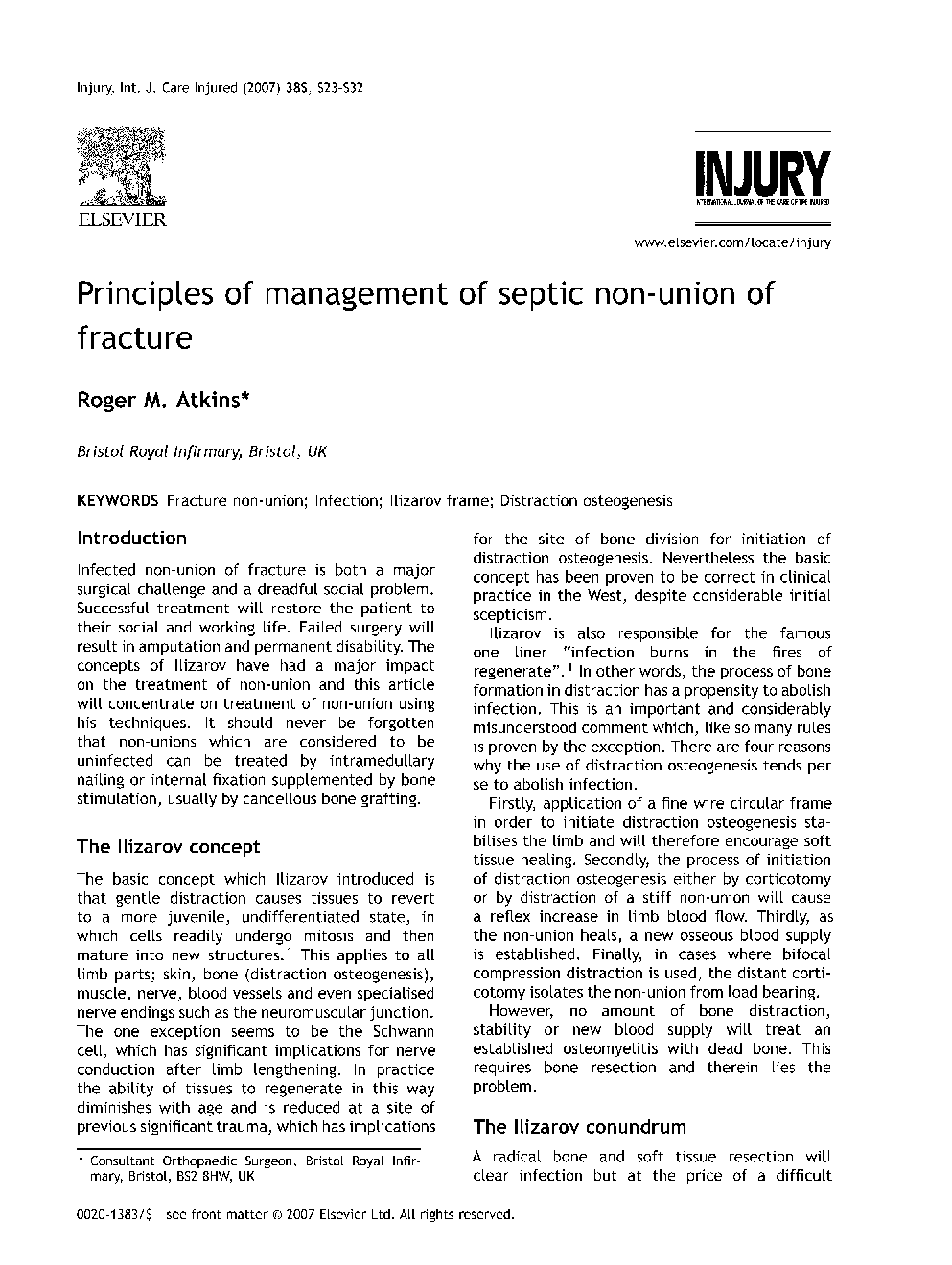 Principles of management of septic non-union of fracture