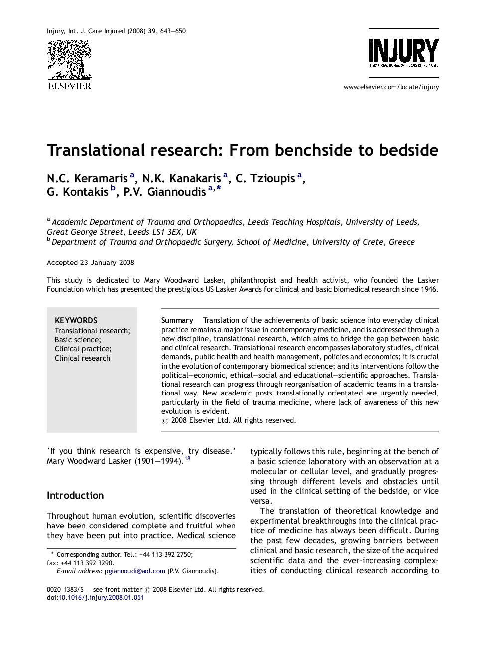 Translational research: From benchside to bedside