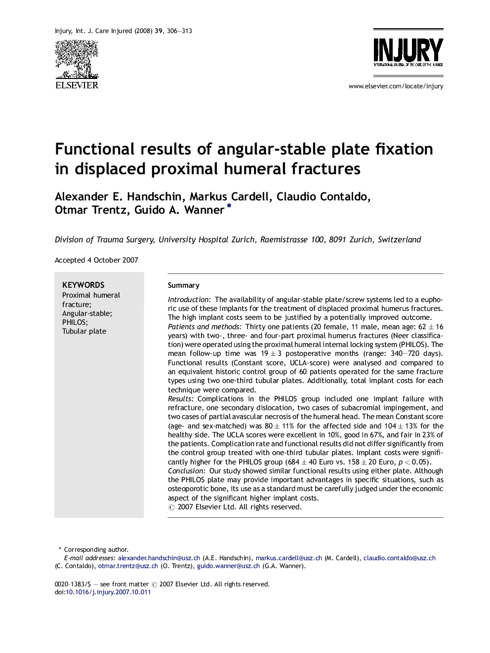Functional results of angular-stable plate fixation in displaced proximal humeral fractures