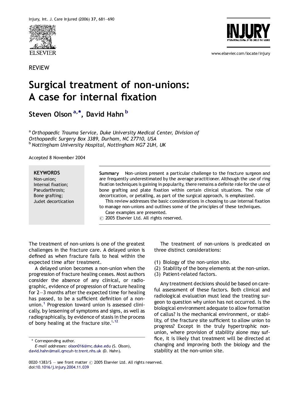 Surgical treatment of non-unions: A case for internal fixation