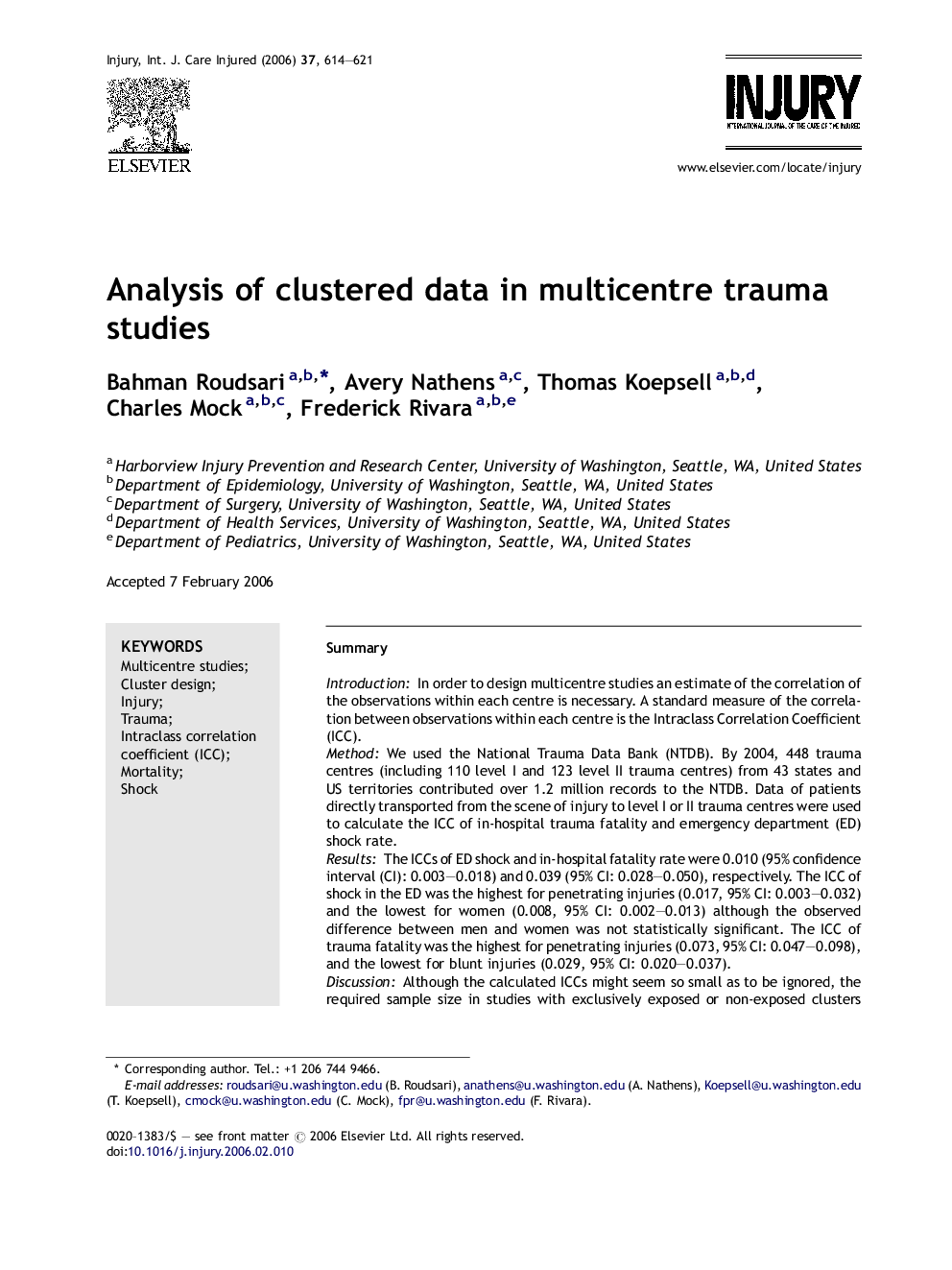 Analysis of clustered data in multicentre trauma studies