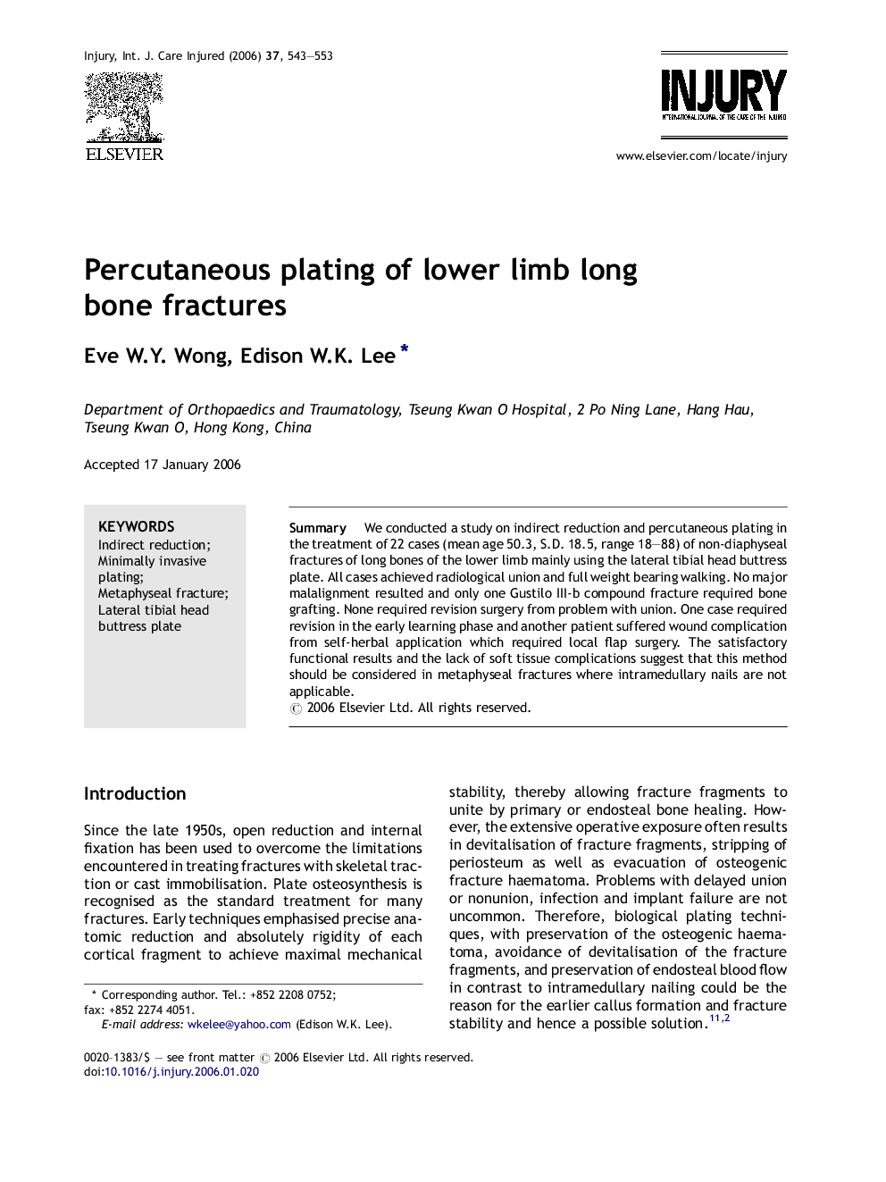 Percutaneous plating of lower limb long bone fractures
