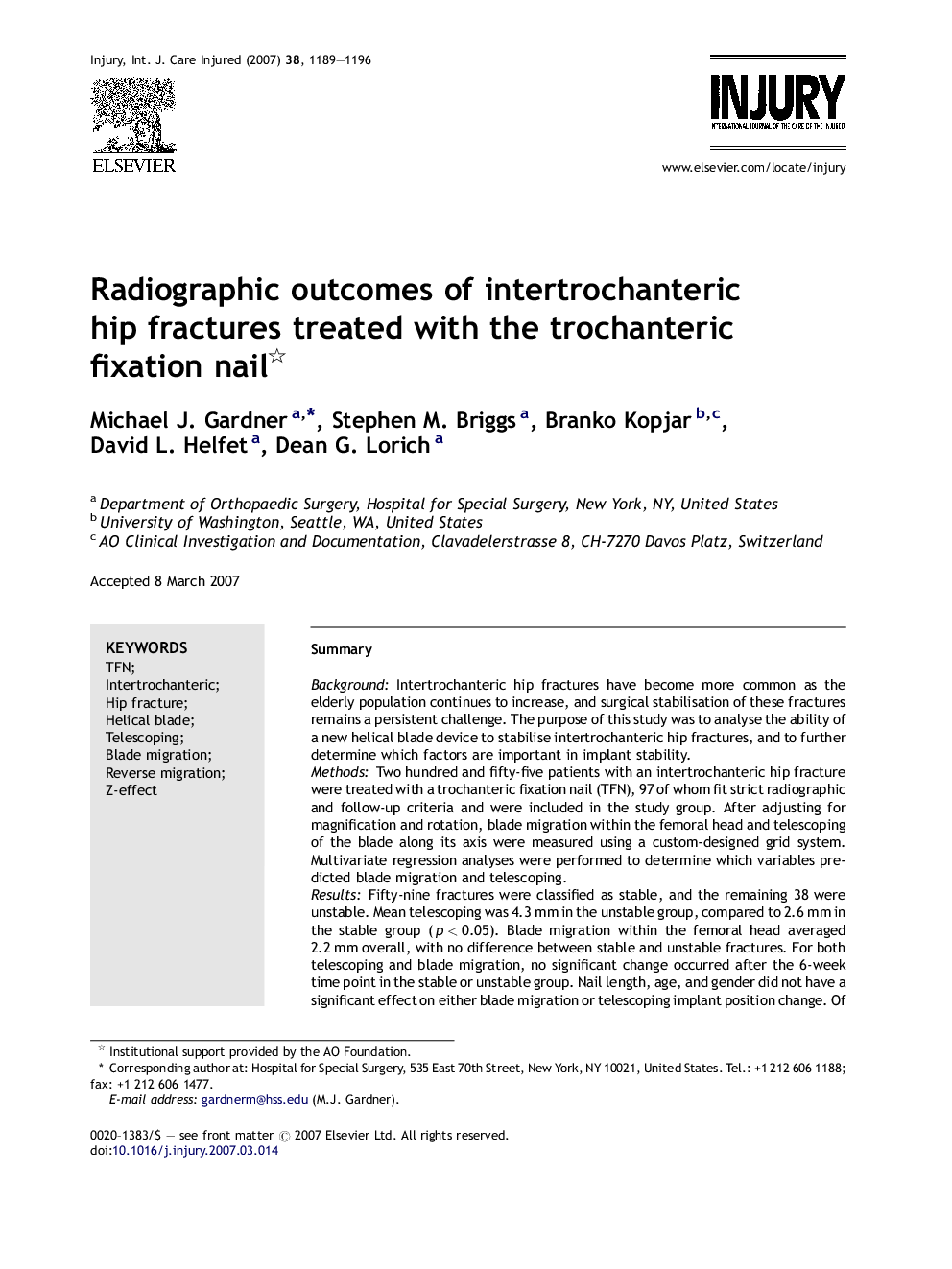 Radiographic outcomes of intertrochanteric hip fractures treated with the trochanteric fixation nail 