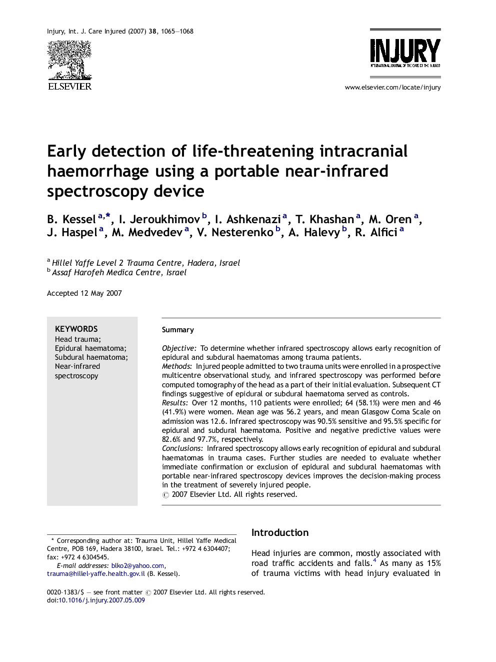 Early detection of life-threatening intracranial haemorrhage using a portable near-infrared spectroscopy device