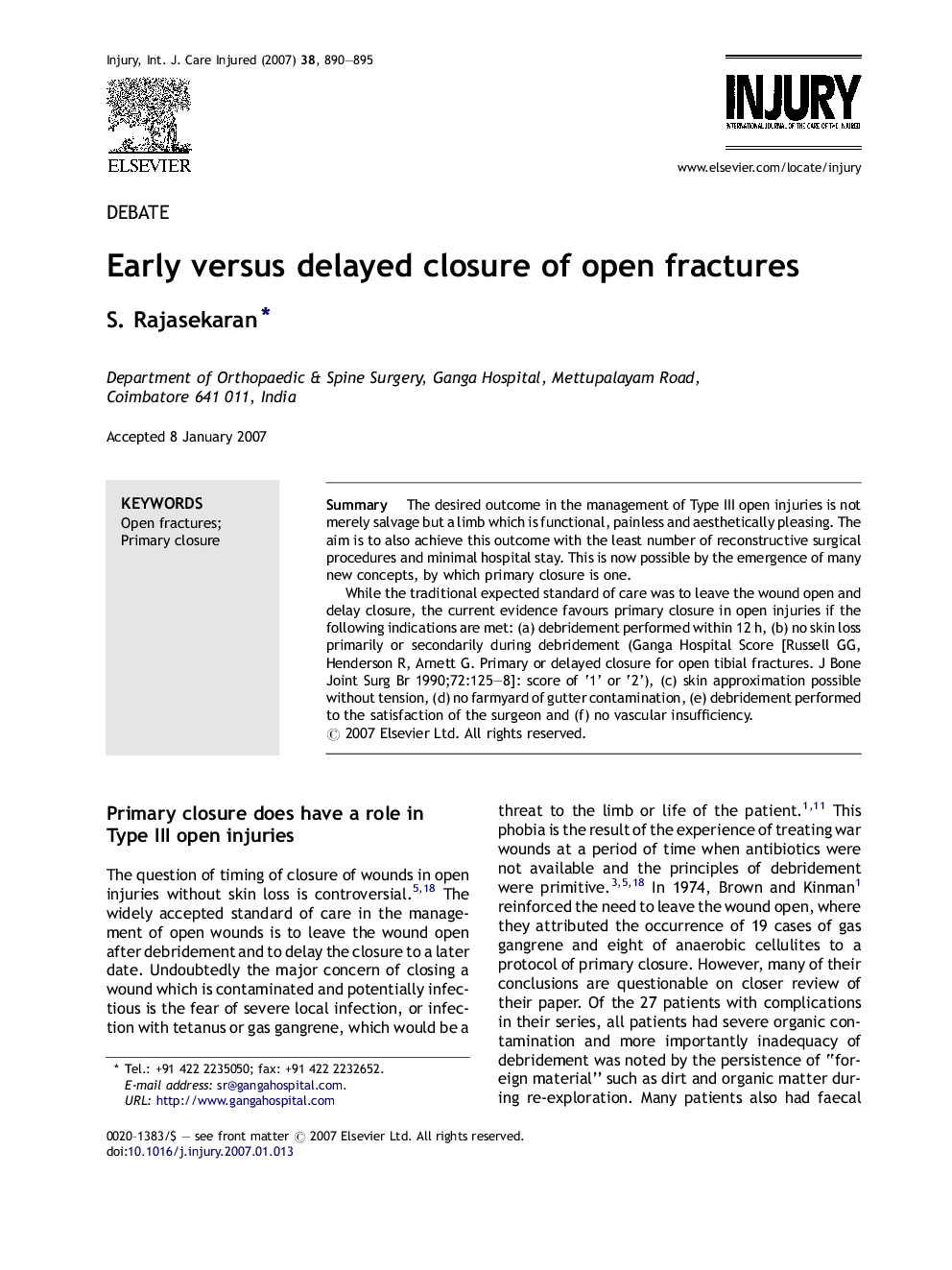 Early versus delayed closure of open fractures