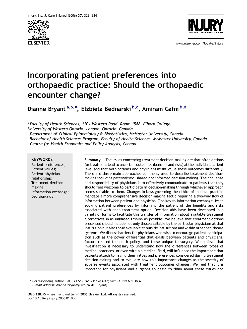 Incorporating patient preferences into orthopaedic practice: Should the orthopaedic encounter change?