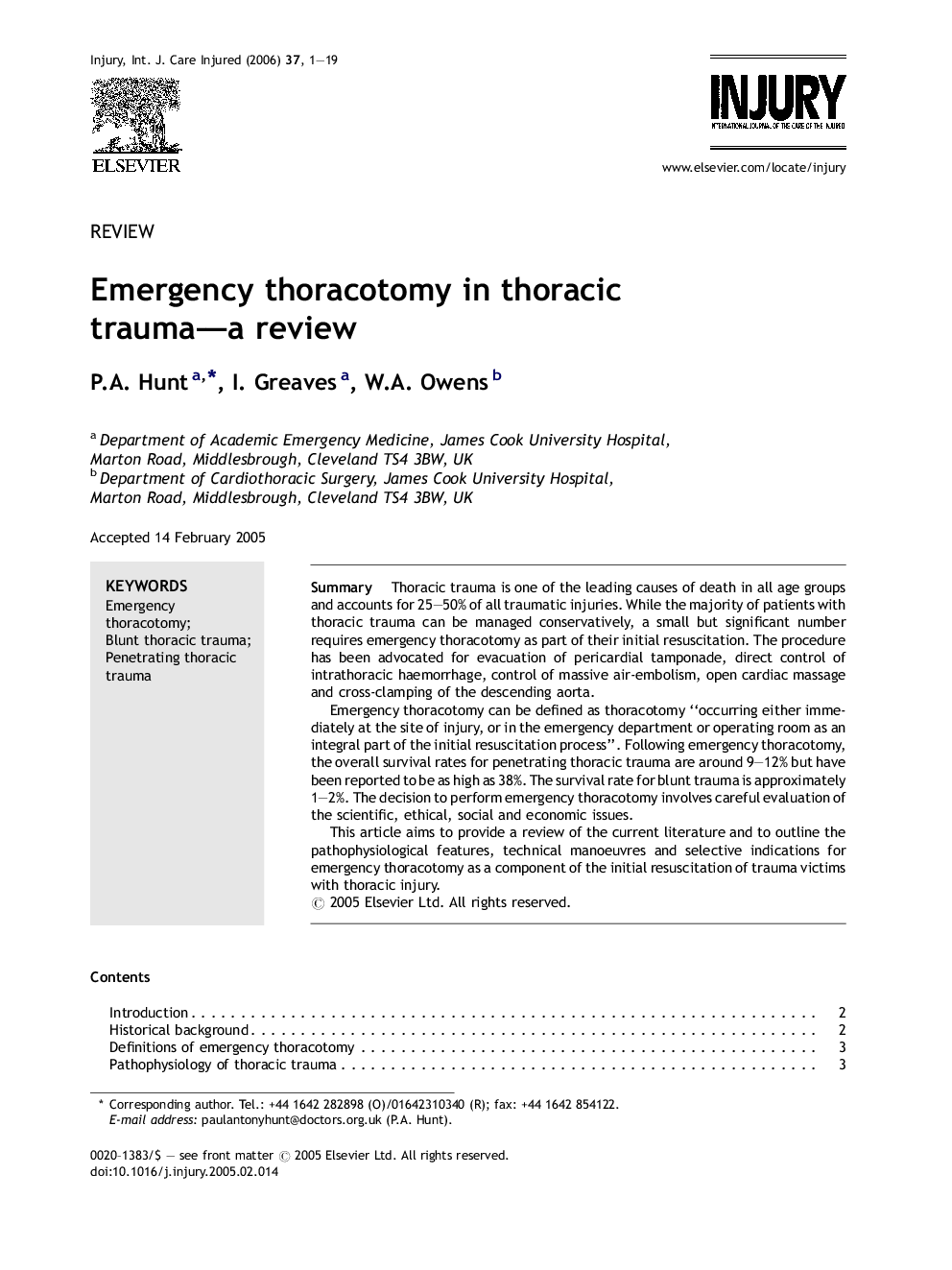 Emergency thoracotomy in thoracic trauma—a review