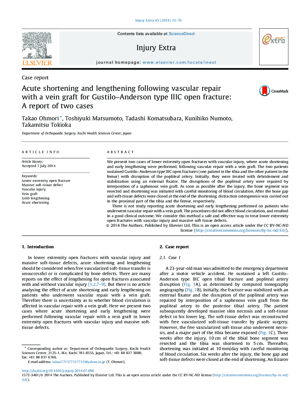 Acute shortening and lengthening following vascular repair with a vein graft for Gustilo–Anderson type IIIC open fracture: A report of two cases