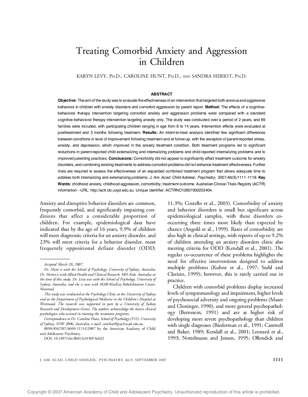 Treating Comorbid Anxiety and Aggression in Children 