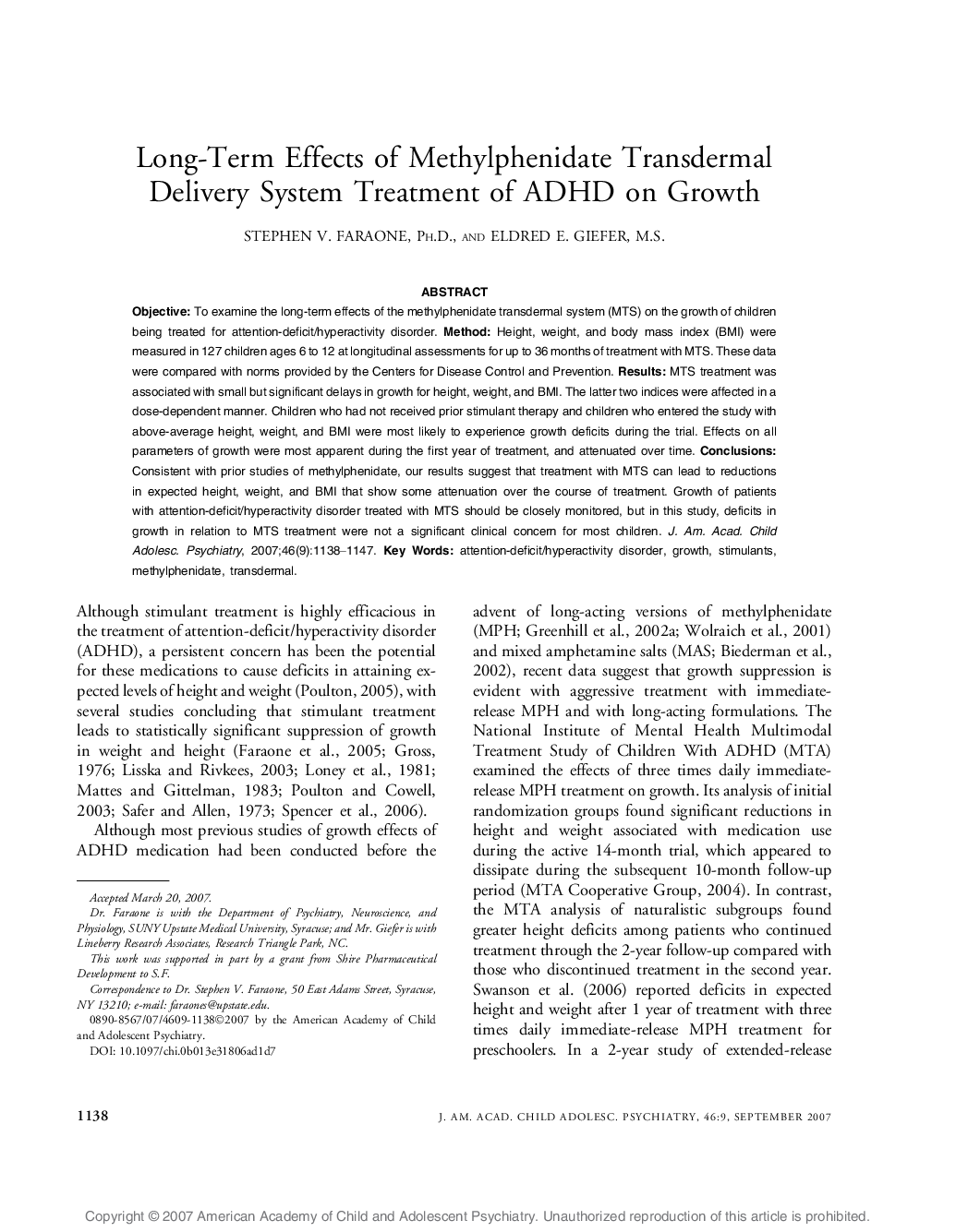 Long-Term Effects of Methylphenidate Transdermal Delivery System Treatment of ADHD on Growth 