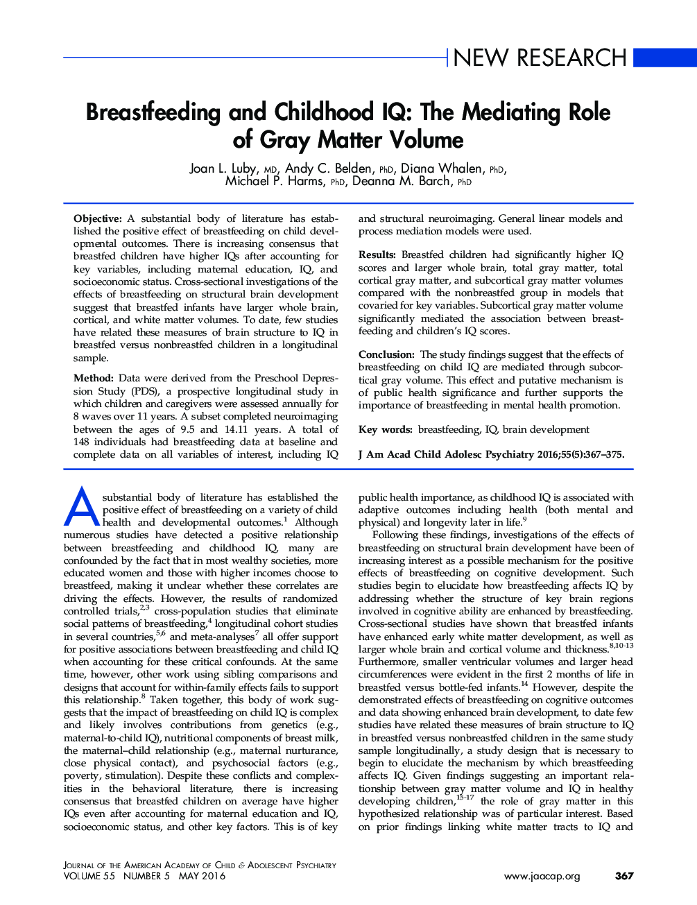 Breastfeeding and Childhood IQ: The Mediating Role of Gray Matter Volume 