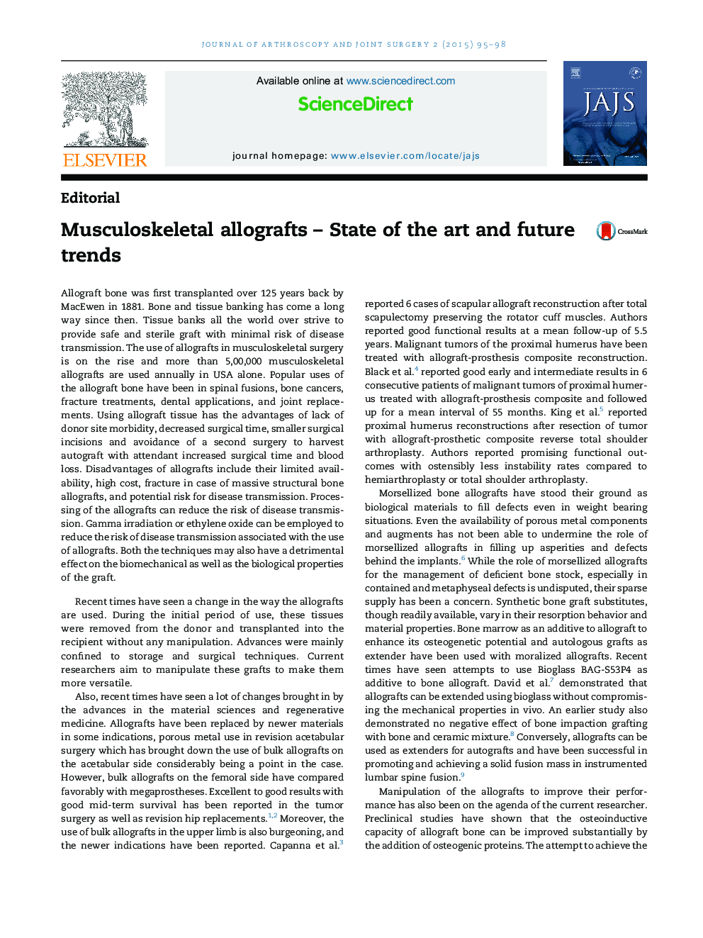 Musculoskeletal allografts - State of the art and future trends