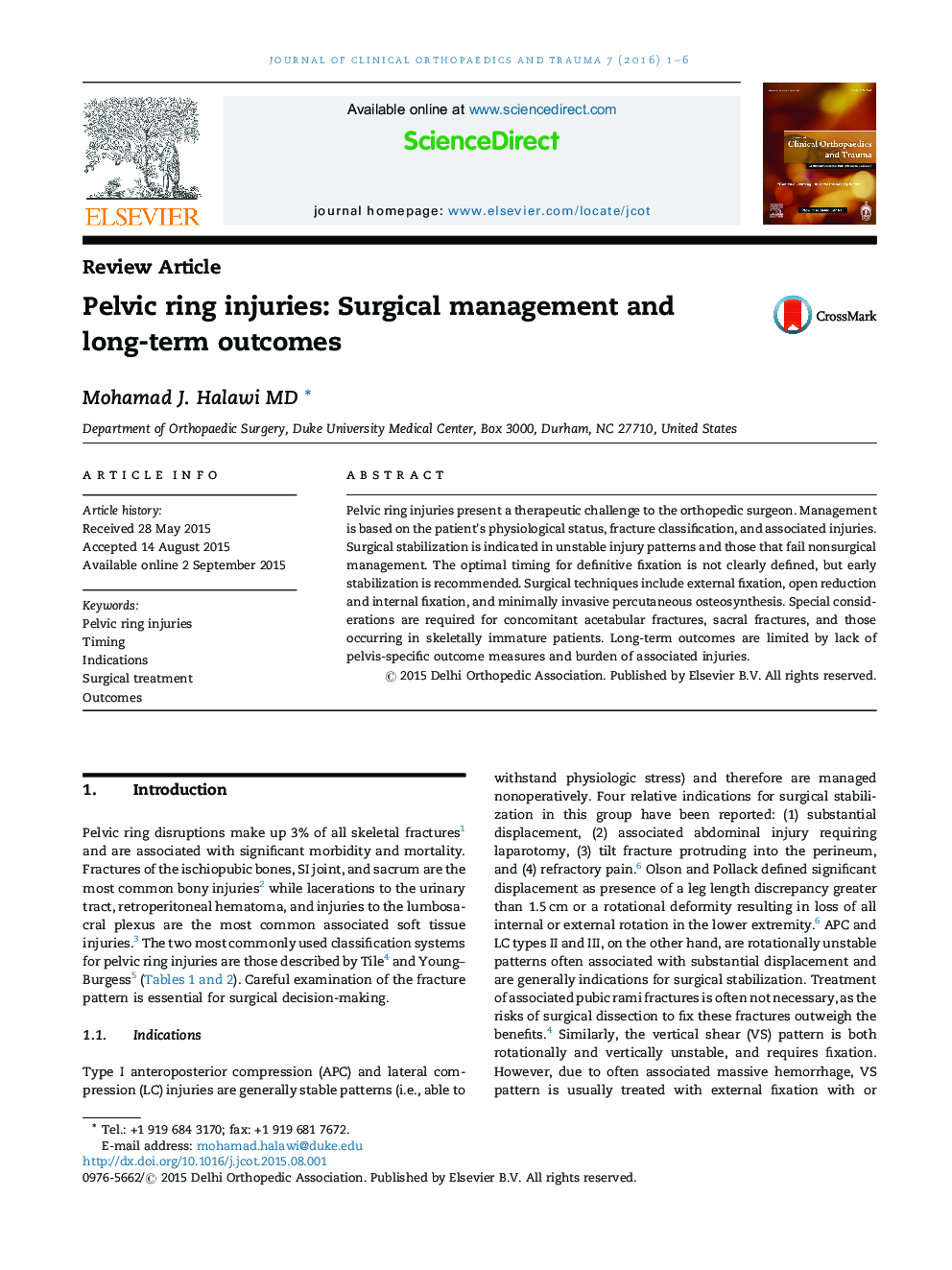 Pelvic ring injuries: Surgical management and long-term outcomes