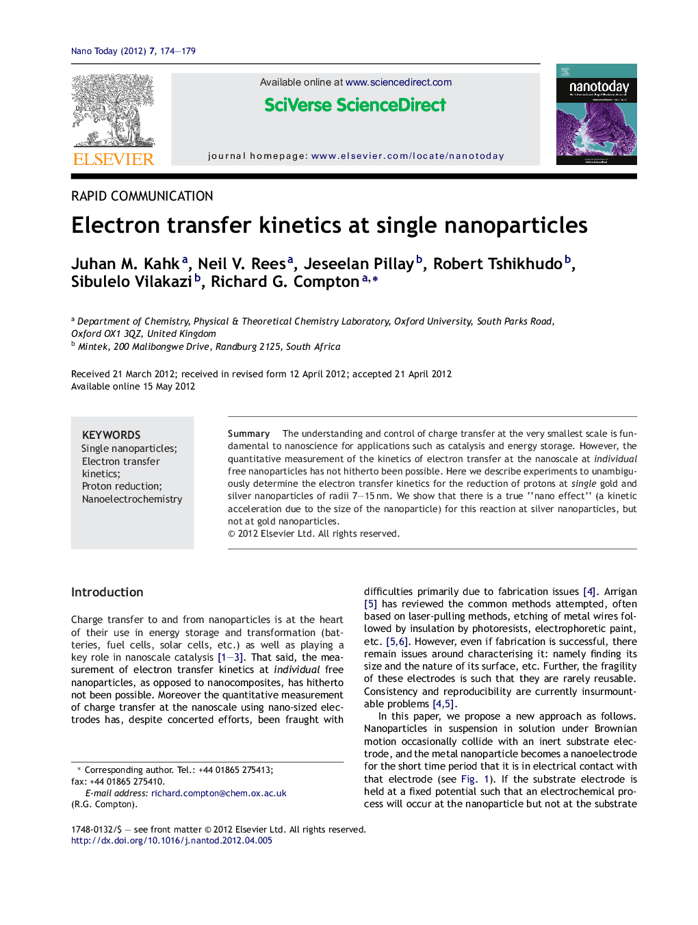 Electron transfer kinetics at single nanoparticles