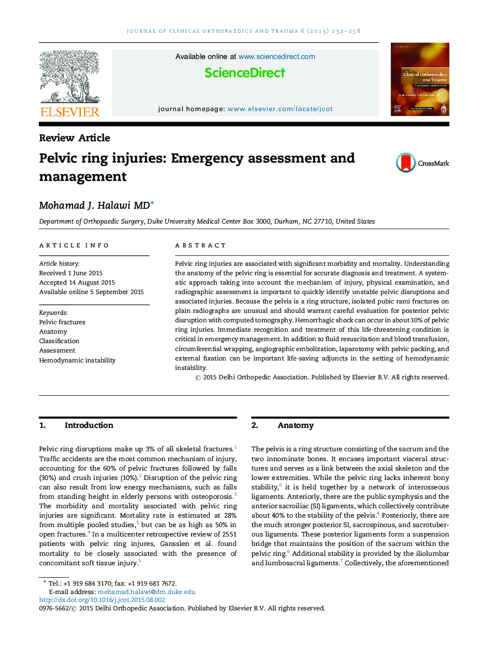 Pelvic ring injuries: Emergency assessment and management