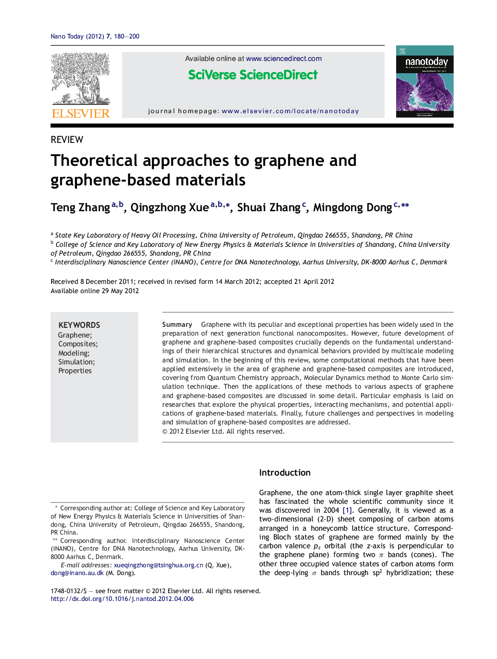 Theoretical approaches to graphene and graphene-based materials