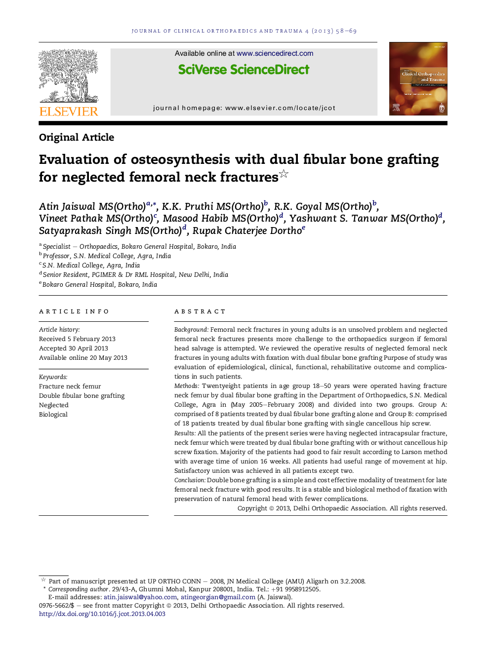 Evaluation of osteosynthesis with dual fibular bone grafting for neglected femoral neck fractures