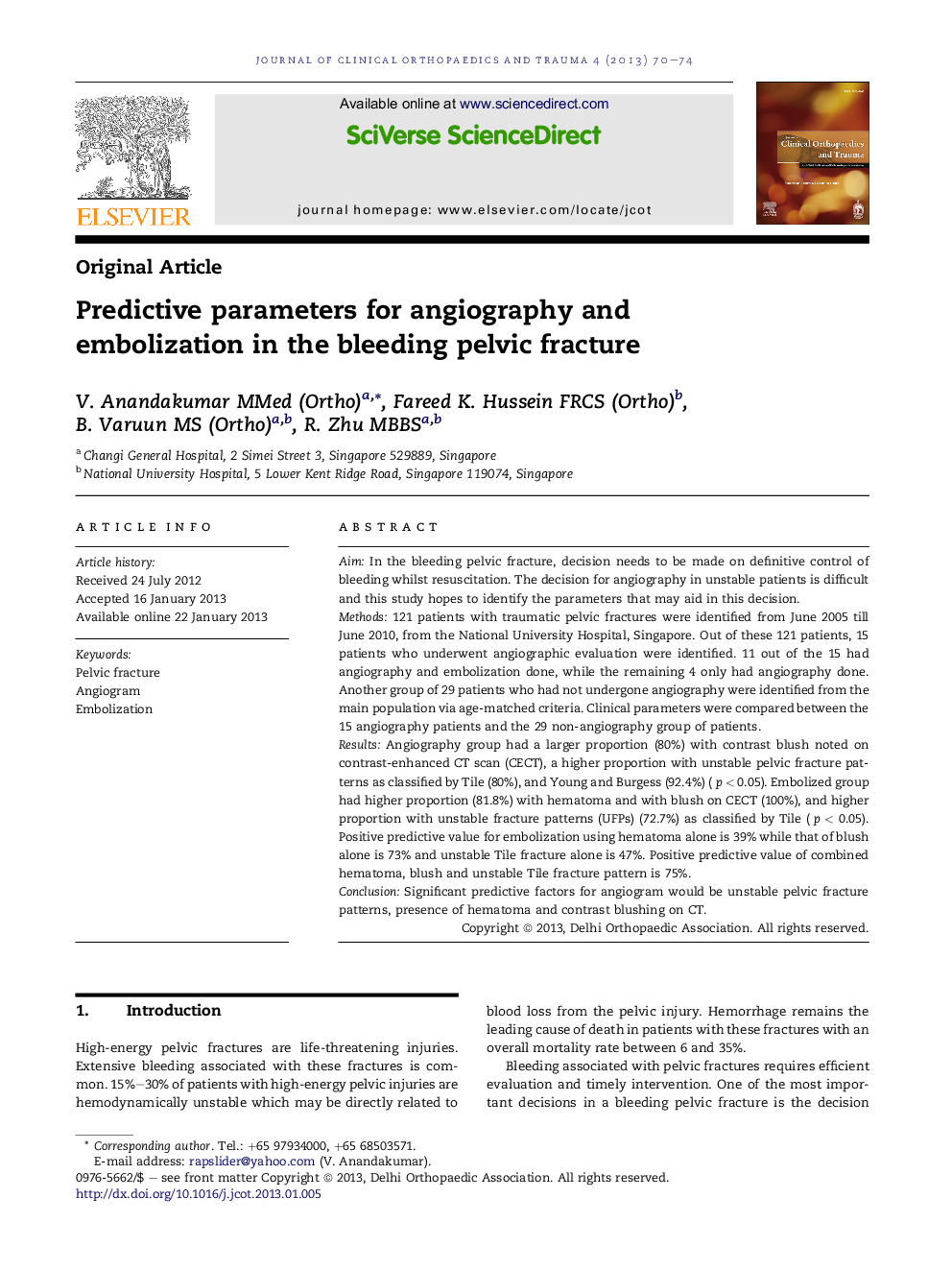 Predictive parameters for angiography and embolization in the bleeding pelvic fracture