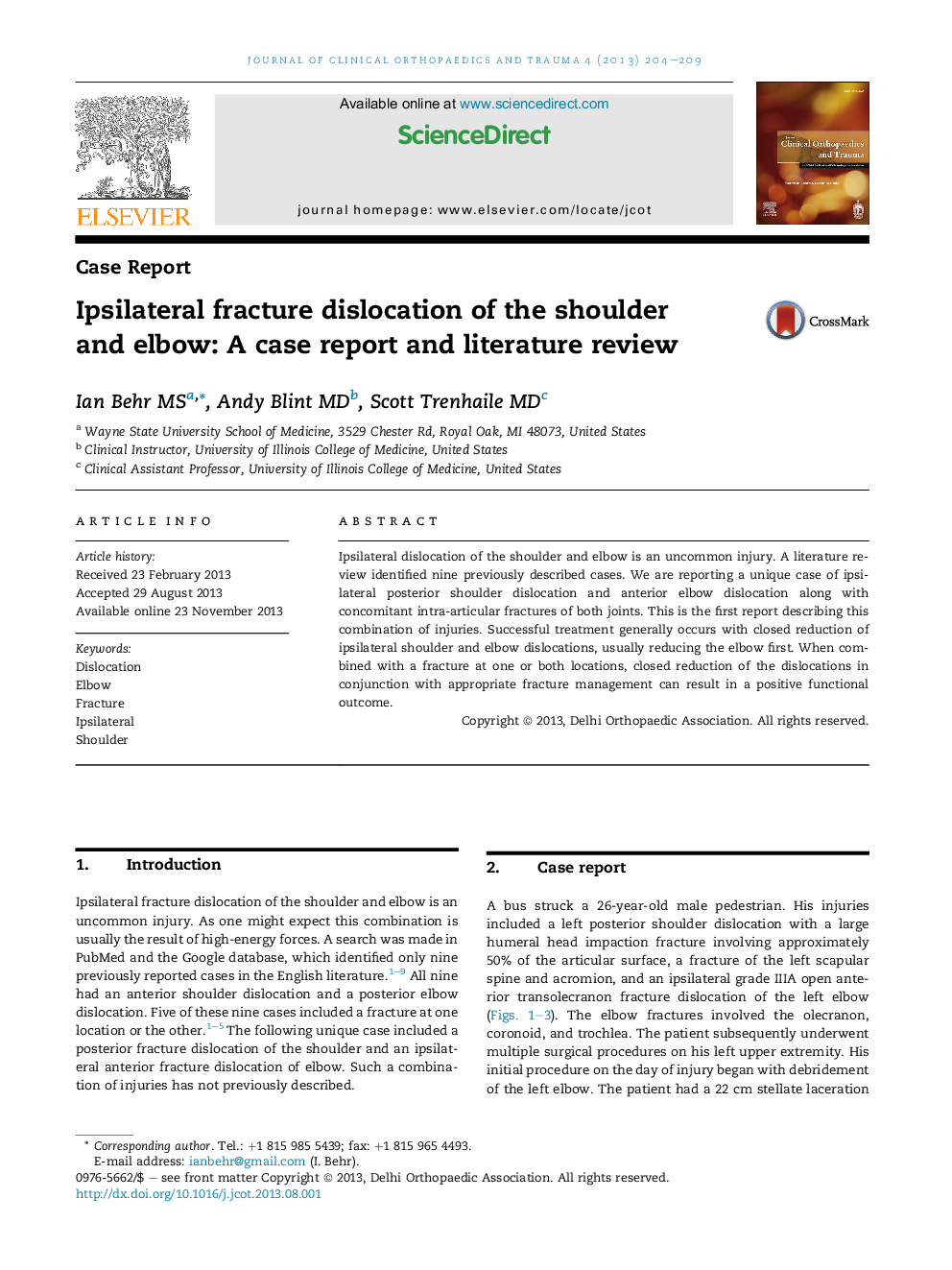 Ipsilateral fracture dislocation of the shoulder and elbow: A case report and literature review