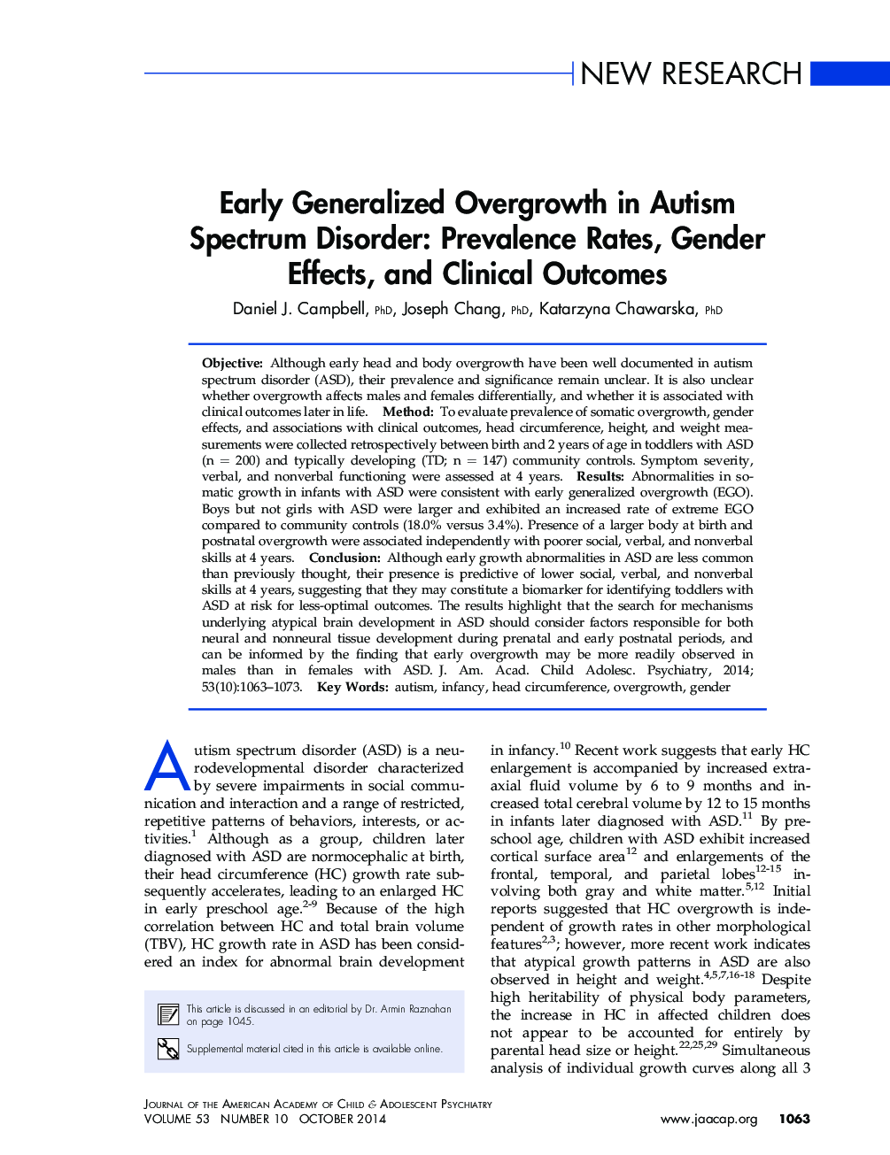 Early Generalized Overgrowth in Autism Spectrum Disorder: Prevalence Rates, Gender Effects, and Clinical Outcomes