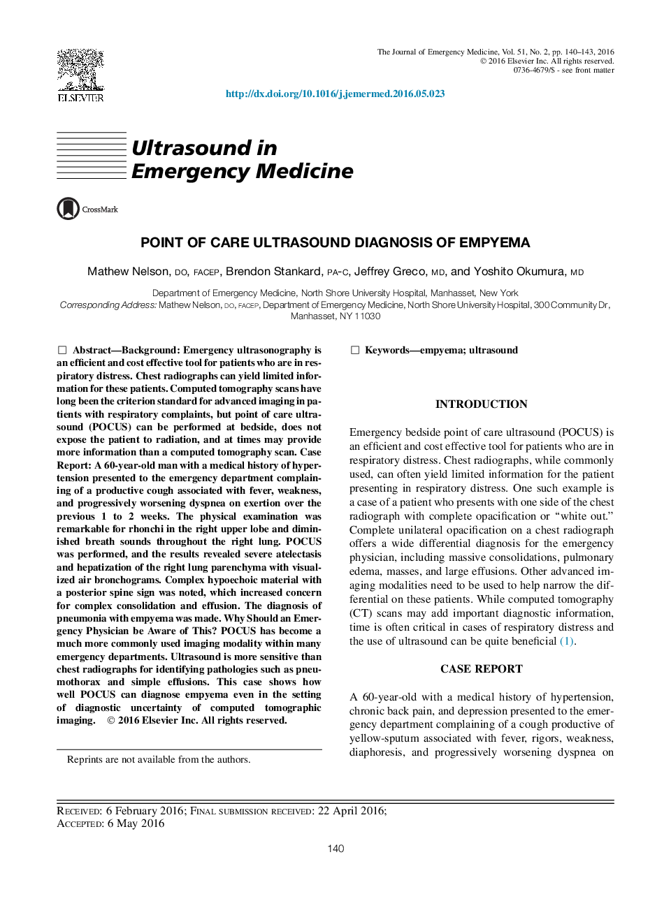 Point of Care Ultrasound Diagnosis of Empyema 