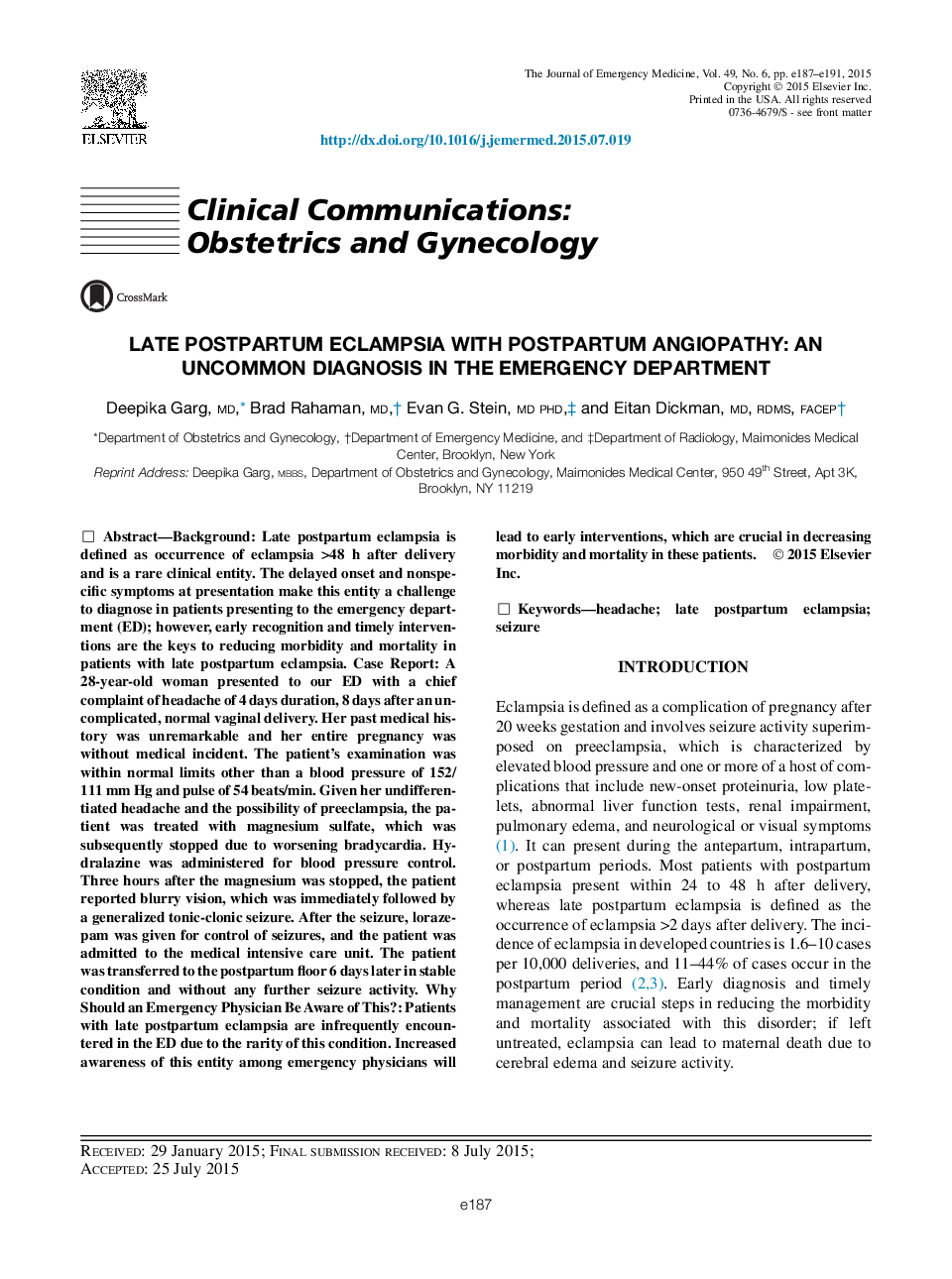 کمخونی بعد از زایمان بعد از زایمان با آنژیوپاتیک پس از زایمان: یک تشخیص غیرطبیعی در بخش اورژانس 