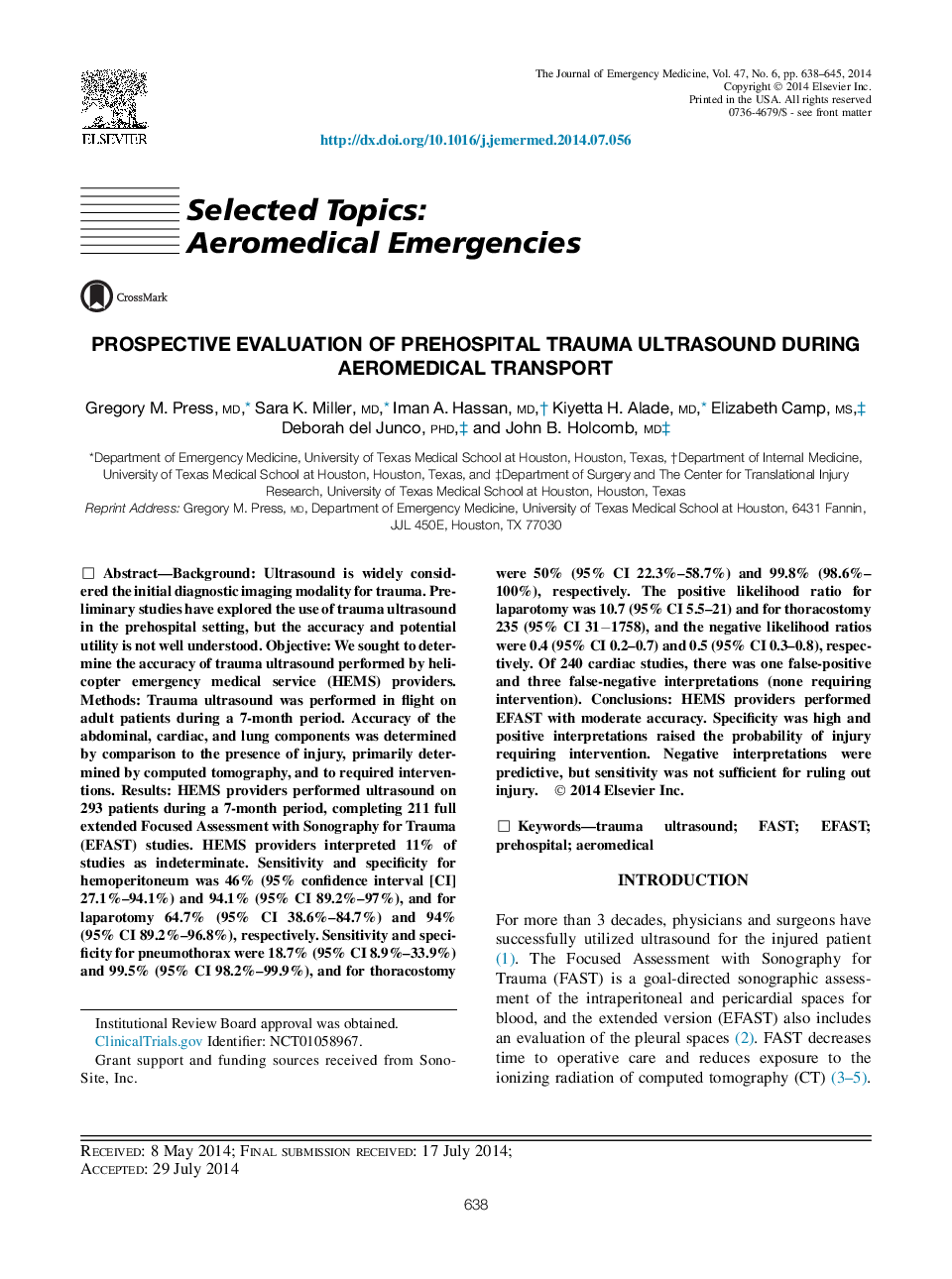 ارزیابی بالقوه سونوگرافی تروما قبل از جراحی در حین حمل و نقل هوایی 