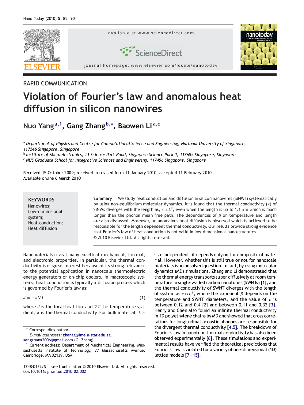 Violation of Fourier's law and anomalous heat diffusion in silicon nanowires