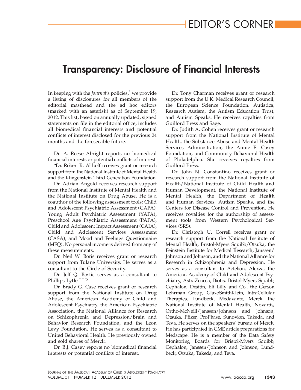 Transparency: Disclosure of Financial Interests