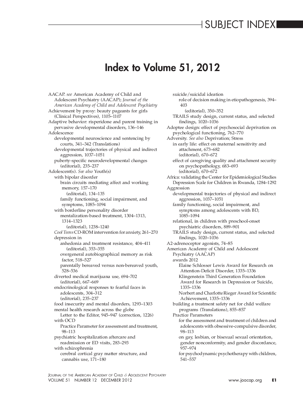 Index to Volume 51, 2012