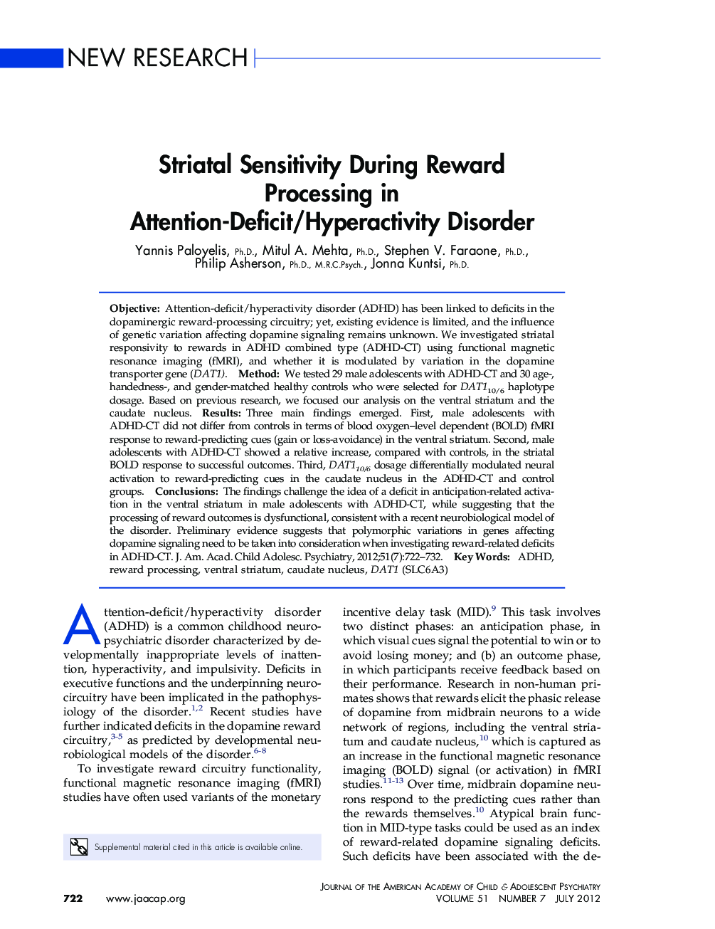 Striatal Sensitivity During Reward Processing in Attention-Deficit/Hyperactivity Disorder