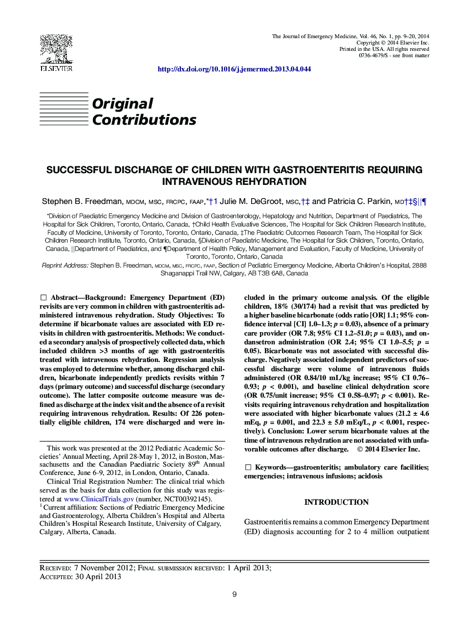 Successful Discharge of Children with Gastroenteritis Requiring Intravenous Rehydration 