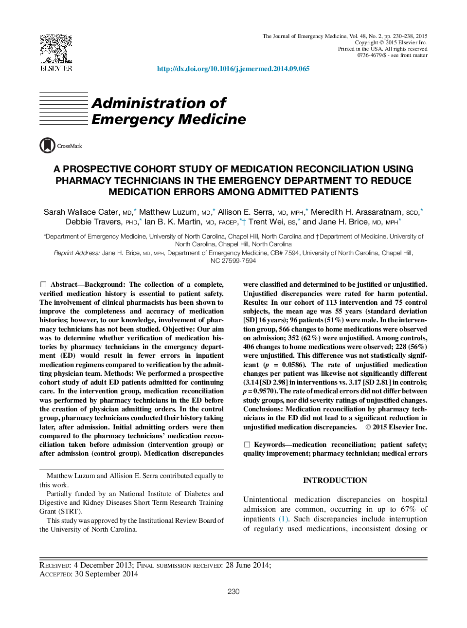 یک مطالعه همگروه آینده در مورد تجویز دارو با استفاده از متخصصان داروسازی در بخش اورژانس برای کاهش خطاهای دارو در بیماران بستری 