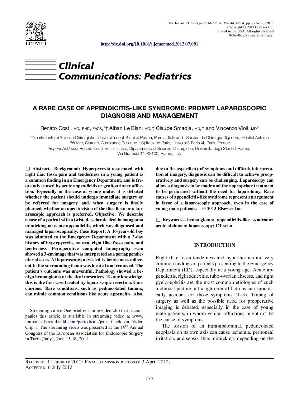 A Rare Case of Appendicitis-Like Syndrome: Prompt Laparoscopic Diagnosis and Management