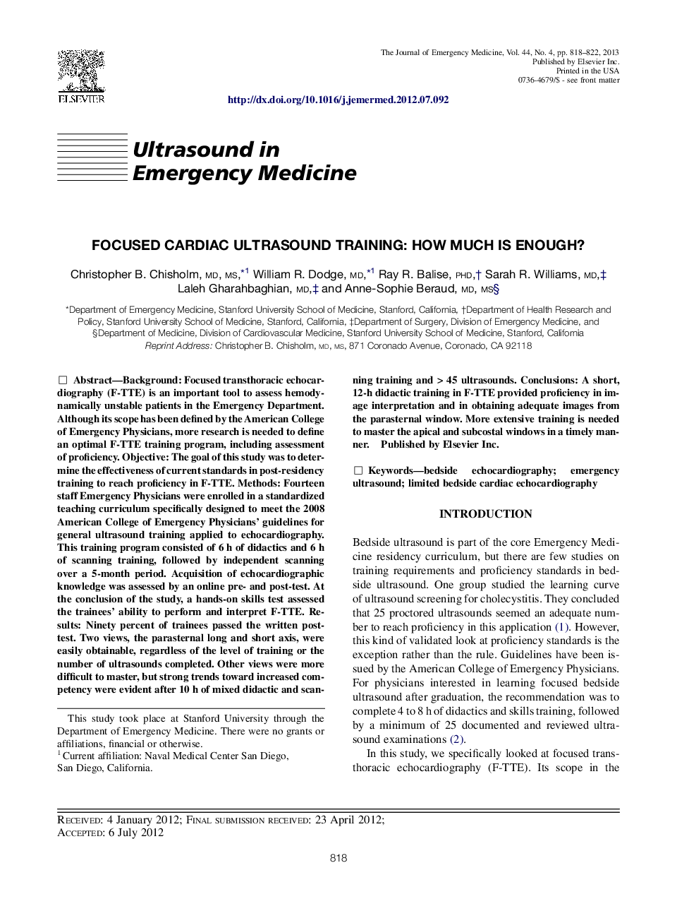 Focused Cardiac Ultrasound Training: How Much Is Enough? 