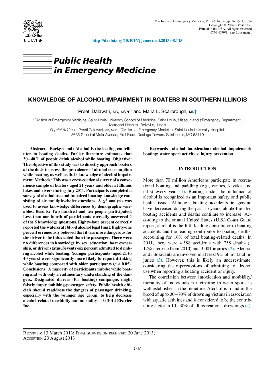 Knowledge of Alcohol Impairment in Boaters in Southern Illinois