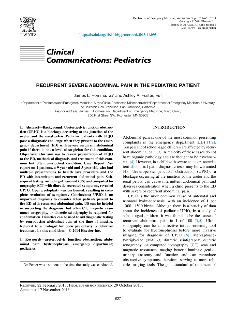 Recurrent Severe Abdominal Pain in the Pediatric Patient 