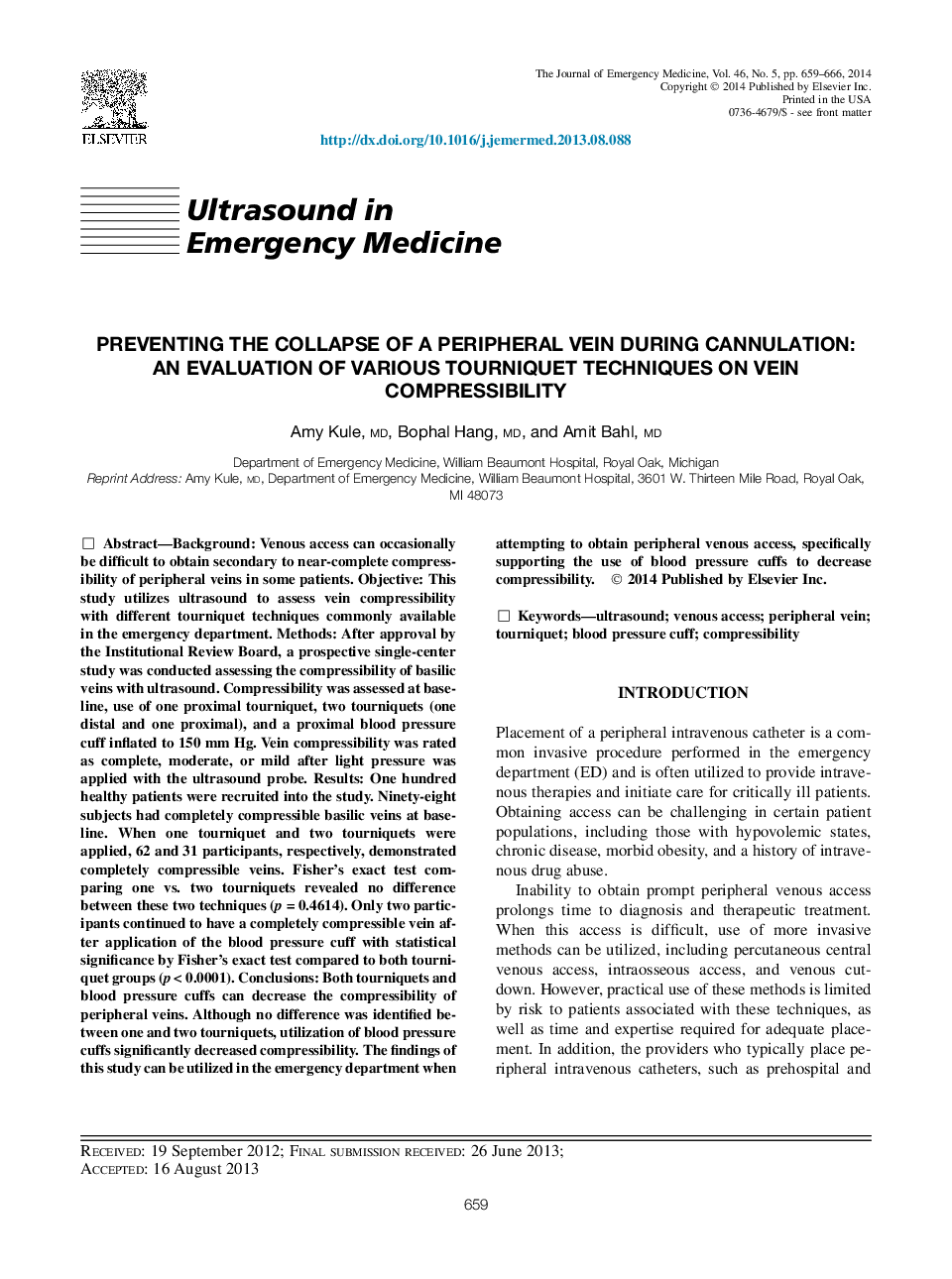 Preventing the Collapse of a Peripheral Vein During Cannulation: An Evaluation of Various Tourniquet Techniques on Vein Compressibility