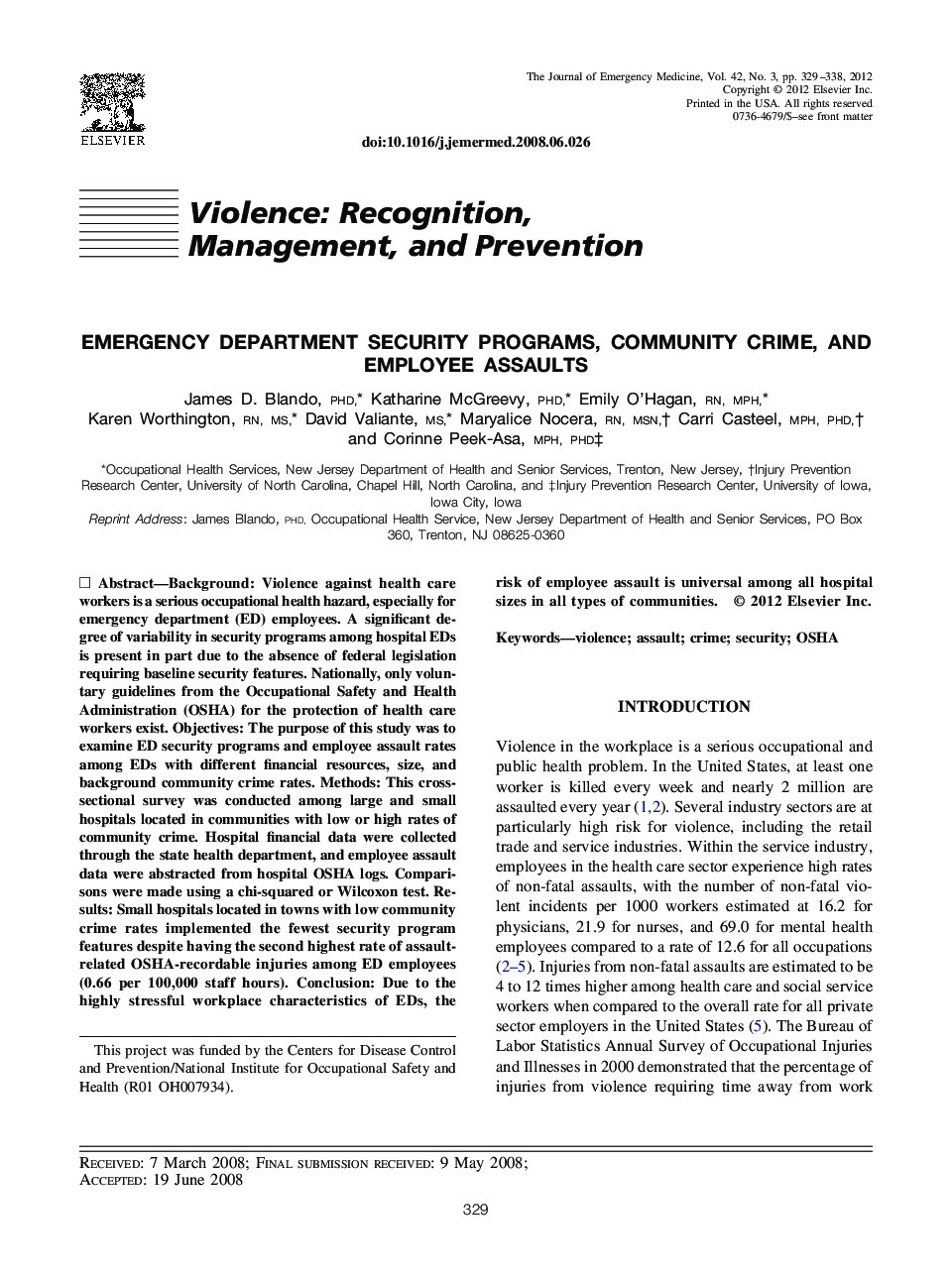 Emergency Department Security Programs, Community Crime, and Employee Assaults 