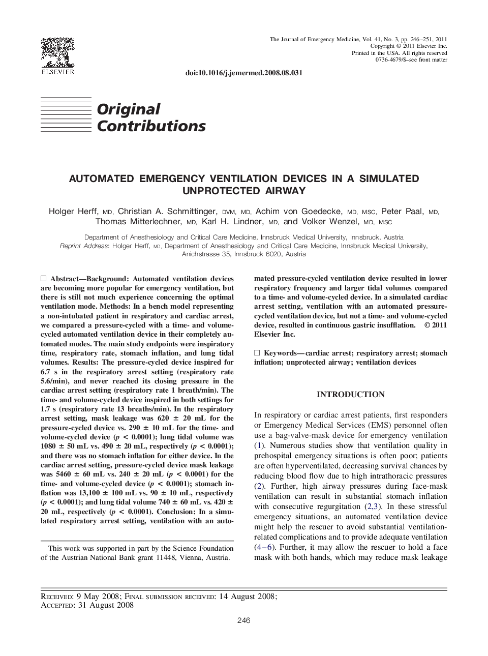 Automated Emergency Ventilation Devices in a Simulated Unprotected Airway 