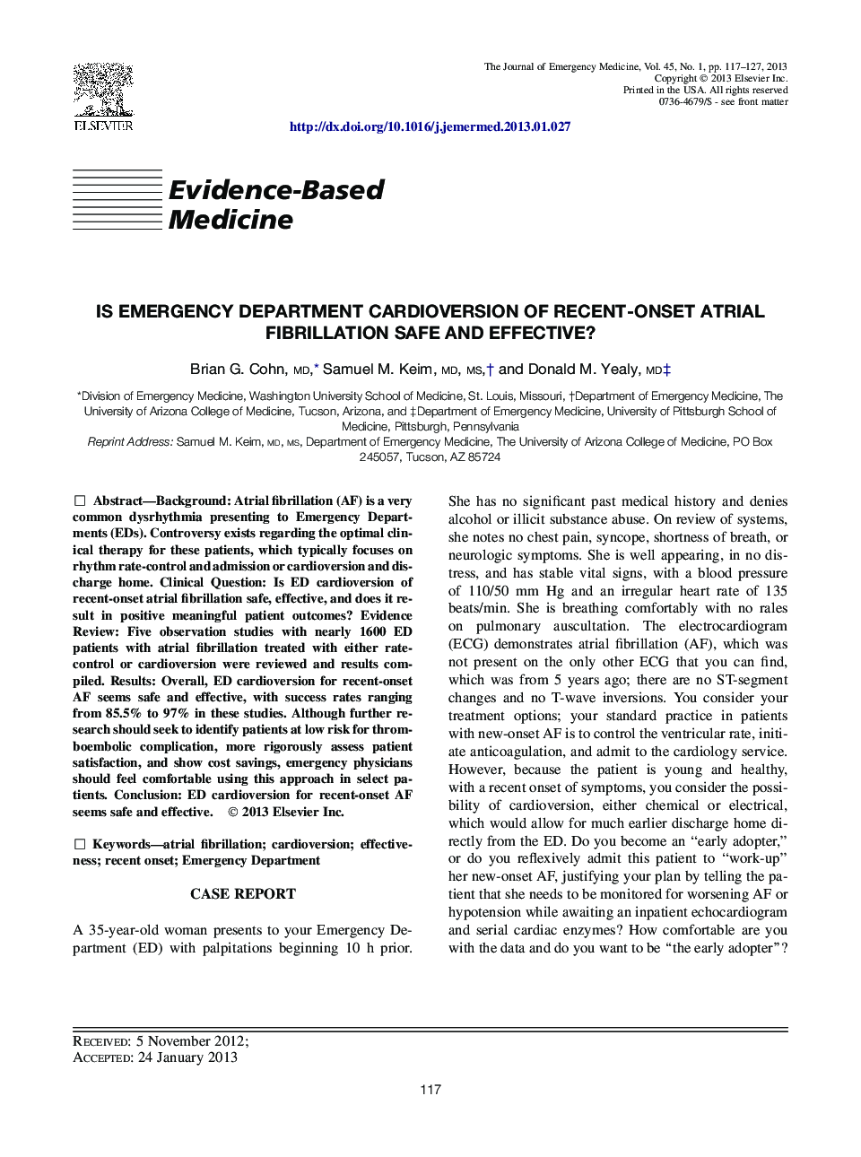 Is Emergency Department Cardioversion of Recent-onset Atrial Fibrillation Safe and Effective?