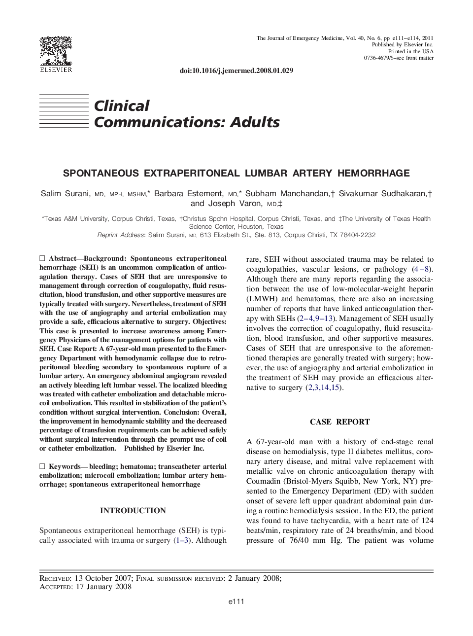 Spontaneous Extraperitoneal Lumbar Artery Hemorrhage