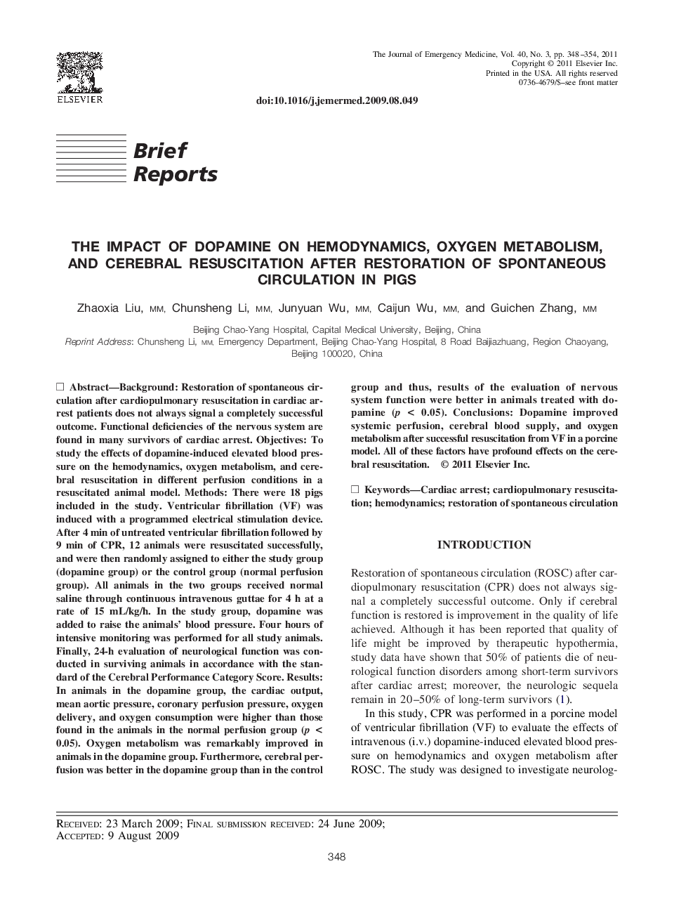 The Impact of Dopamine on Hemodynamics, Oxygen Metabolism, and Cerebral Resuscitation After Restoration of Spontaneous Circulation in Pigs