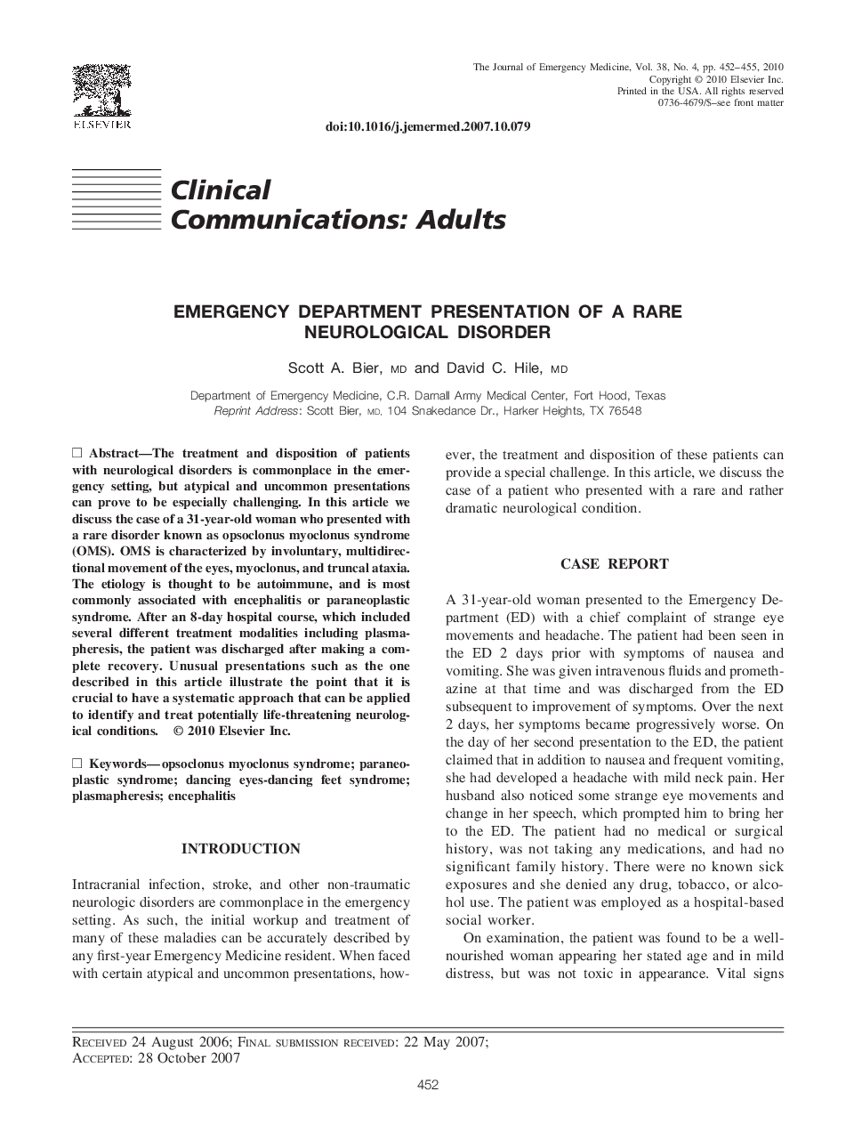 Emergency Department Presentation of a Rare Neurological Disorder