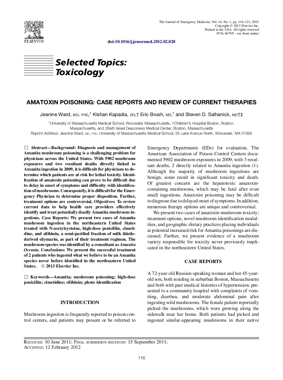 Amatoxin Poisoning: Case Reports and Review of Current Therapies