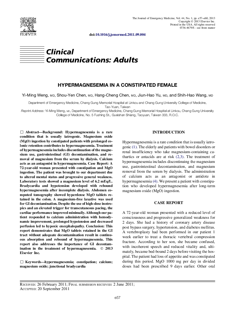 Hypermagnesemia in a Constipated Female