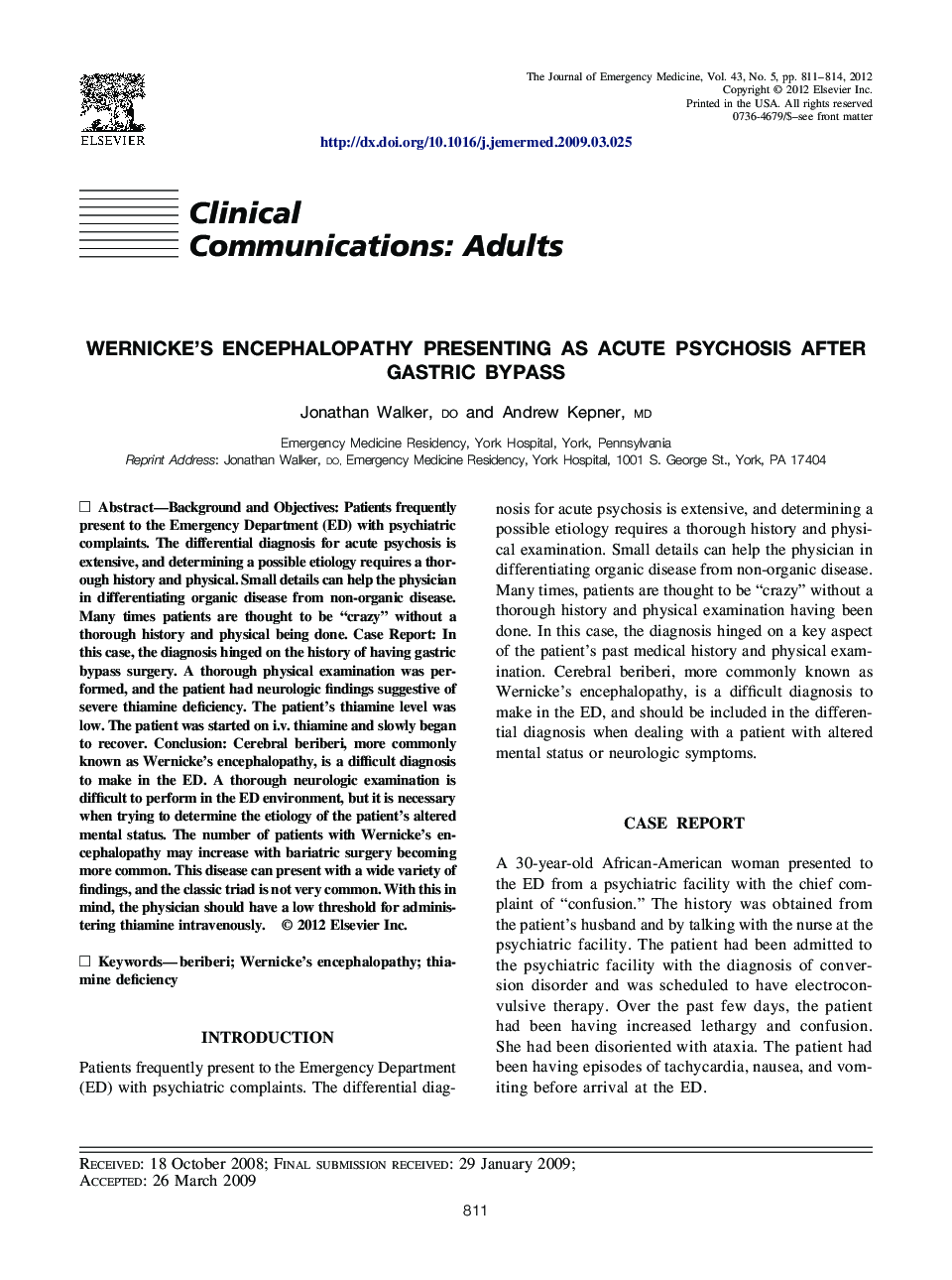 Wernicke's Encephalopathy Presenting as Acute Psychosis after Gastric Bypass