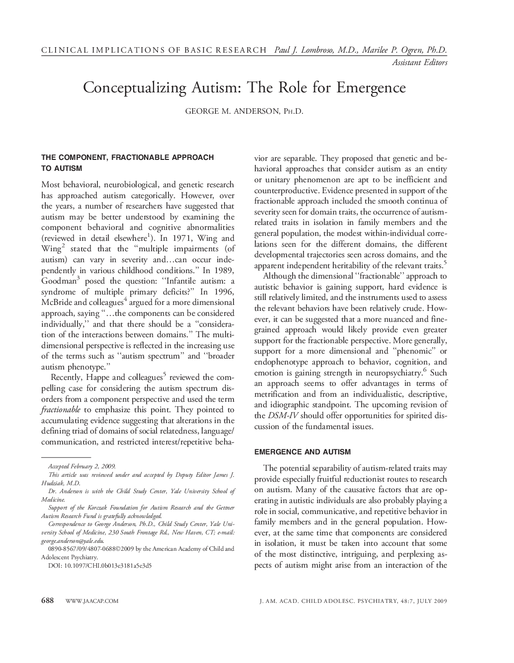 Conceptualizing Autism: The Role for Emergence