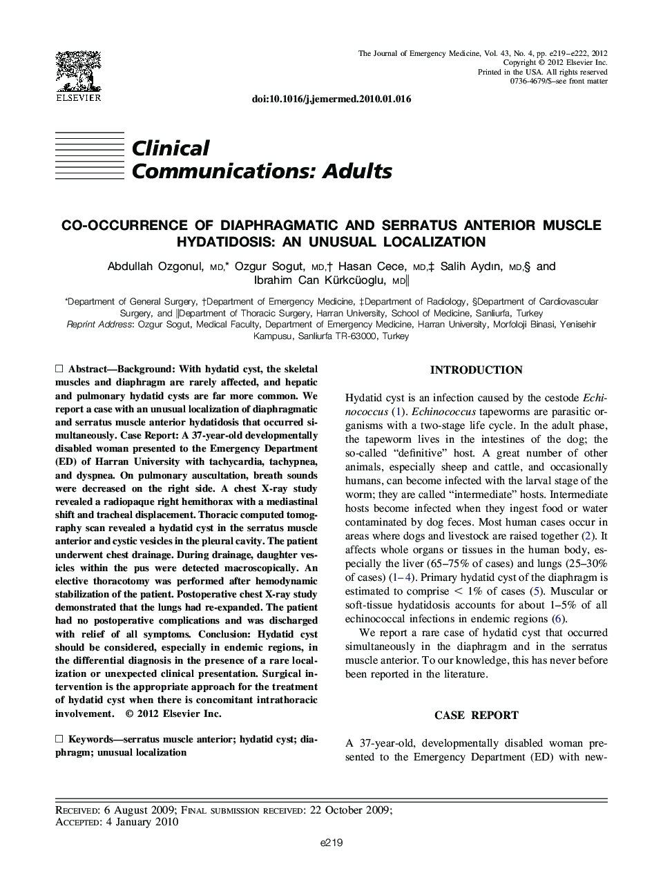 Co-Occurrence of Diaphragmatic and Serratus Anterior Muscle Hydatidosis: An Unusual Localization